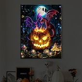preiswerte Halloween-Wandteppiche-Halloween-LED-Wandbild auf Leinwand, der leuchtende Kürbis von Sarah Richter, LED-beleuchtete Wanddekoration, batteriebetrieben, beleuchteter Leinwanddruck, LED-Licht, Küche, Schlafzimmer oder