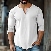cheap Casual Henley Tee-Men&#039;s Cotton Linen Shirt Henley Shirt Tee Henley Top Long Sleeve Solid Color Plain Solid Fashion Designer Casual Color Block Buttons Henley Outdoor Casual Daily Summer All Seasons White Pink Light