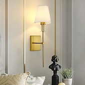 levne Vestavná LED svítidla-Retro zlaté nástěnné noční lampičky, svícny, nástěnné lampy do ložnic s látkovým stínidlem do ložnice, obývacího pokoje, chodby a kuchyně