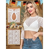 baratos Blusas Dirndl-Oktoberfest Dirndl Blouse Lace Cropped Maid Bavarian German Munich Wiesn Women's Carnival Party Traditional Style Cloth