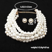abordables Conjuntos de joyas-Conjuntos de joyas nupciales, 1 juego de pendientes de aleación de perlas de imitación, collar, elegante conjunto de joyas artísticas sencillas para mujer para bodas, cumpleaños y vacaciones.