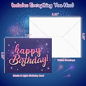 abordables Decoración y lámparas de noche-Tarjetas de cumpleaños, tarjetas de felicitación con fuegos artificiales emergentes en 3D, musicales &amp;Tarjeta de regalo de cumpleaños con luces LED, regalo de feliz cumpleaños
