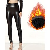 voordelige Yoga leggings en panty's-Dames Capri-legging Kunstleren leggings Warm Hoge taille Sportschool Sportschoenen Pilates Kleding Onderlichaam Effen Kleur Zwart Koffie Sport Sportkleding Strakke pasvorm