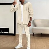 economico Giubbotti Casual-Per uomo Giacca Leggera Giacca a nido d&#039;ape Giacca Casual Set Vacanza Quotidiano Traspirante Tasca 2 Pezzi Primavera Autunno Semplice Moda Classico Con Cappuccio Regolare Nero Bianco Blu reale Cachi