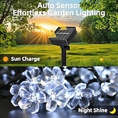 abordables Guirlandes lumineuses led-Guirlande lumineuse solaire en forme de cerisier, 12 m, 100 LED, luminaire décoratif d&#039;extérieur, idéal pour Noël, un mariage, une cour, un balcon ou une clôture, idéal pour Halloween