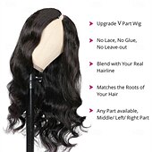 economico Parrucche di capelli veri senza cuffia-Parrucche con parte a V, ondulate, in capelli umani, senza risciacquo, in pizzo frontale, parrucche brasiliane vergini per donne nere, parrucche con parte a U, senza colla, con clip per tutta la
