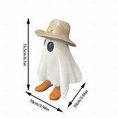 cheap Figurines &amp; Ornaments-Halloween Cowboy Cute Ghost Decoration Resin Figurine, Spooky Resin Sculpture Decor, Small Desktop Statue for Home, Office, Party Decoration