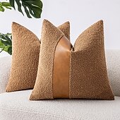 baratos Fronhas de Almofadas de Decoração-capas de almofadas de patchwork com textura de pompom de cor sólida e couro sintético, 45,72 x 45,72 cm, almofadas macias e confortáveis para sofá, quarto, sala de estar, decoração de casa sem