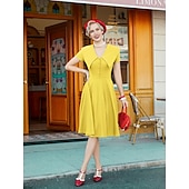 levne Šaty-Retro 50. léta Rockabilly Polední Šaty Šaty na šaty Rozevláté Do V Maškarní kostým Dámské předvečer Všech svatých Karneval Valentýna Čajový dýchánek Retro tematická párty Dospělé Šaty Léto