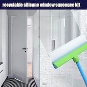 cheap Cleaning Supplies-3 in 1 Recyclable Silicone Window Squeegee Kit Glass Cleaning Tools with Silicone Squeegee &amp; Microfiber Scrubber for Home Shower Car Windshield Cleaning