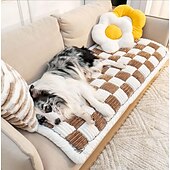 economico Copridivano-Copridivano per letto con motivo scozzese quadrato color crema, per cani e gatti