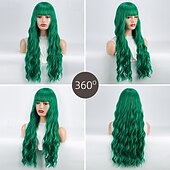 cheap Party Wigs-Green Bubble Perm Wig – Full Bangs, Corn Perm Curls, Ideal for Halloween, Cosplay, Festivals, and Daily Wear