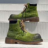 abordables Bottes de randonnée-Bottines à lacets en daim vert pour homme – chaussures de travail vintage pour l&#039;extérieur, idéales pour la randonnée automnale, le jardinage et le quotidien