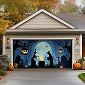 preiswerte Halloween Dekoration-Halloween Außen Garagentor Abdeckung Hexe Kürbis Skelette Banner Große Wandteppich Kulisse Dekoration für Urlaubs Außen Garagentor Zuhause Wand Dekorationen
