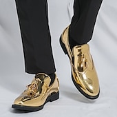 halpa Miesten loaferit ja nauhattomat kengät-miesten kultaiset tupsukoristeiset loaferit – kiiltävät metallinhohtoiset slip-on-kengät häihin, juhliin ja iltatilaisuuksiin