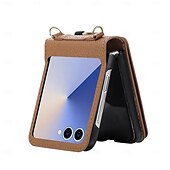 economico Cover Samsung-telefono Custodia Per Samsung Galaxy Z Flip 7 Z Flip 6 Z Flip 5 Z Flip 4 Copertura Posteriore con Cordino Cavalletto Slot per Carte Retrò TPU Pelle PU