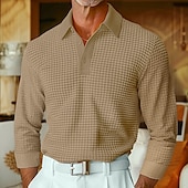baratos Polo Clássico Masculino-Homens Camisas Polo Waffle Camisa de golfe Rua Casual Lapela Manga Longa Básico Moderno Tecido Textura Botões Primavera Outono Todas as Estações Normal Branco Marron Amarelo Cinzento Camisas Polo