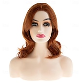 economico Parrucche trendy sintetiche-Parrucca arancione lunga e ondulata per donna, parrucca sintetica naturale resistente al calore per feste e cosplay
