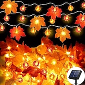 cheap Halloween Lights-Halloween Solar Pumpkin Maple Leaf Fairytale String Lights 6.5m 30LED Outdoor Waterproof Garden Lights Thanksgiving Halloween Party Atmosphere Home Balcony Terrace Yard Porch Decoration