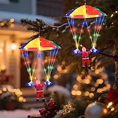 halpa Koristevalot-1 kpl jouluinen joulupukin laskuvarjohyppyriipus riippuvalaisin, nahkalankavalaisin, sisä- ja ulkokäyttöön tarkoitettu joulutunnelmavalaisin, aurinko-/AAA-paristokotelo/USB-virtalähde