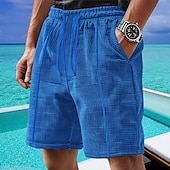 voordelige Casual korte broek-Voor heren Wafel korte broek Korte broek Zomer korte broeken Casual korte broek Zak Elastische taille Trekkoord Effen Comfort Ademend Korte Buiten Vakantie Sport Casual Zwart Wit