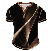 billige Geometrisk-Herre Fargeblokk Abstrakt Henly-skjorte T-skjorter Kortermet Årgang Mote Designer utendørs Avslappet Daglig Vår &amp; Vinter Alle årstider Mørkebrun Henley Henley T-skjorte