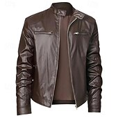 abordables Veste en simili-cuir-Homme Veste en Similicuir Veste moto Blouson de Moto Vacances Quotidien Coupe-vent Chaud Fermeture éclair Automne Hiver Uni Mode Classique Col montant Régulier Noir Rouge Bleu Roi Bleu Vert foncé