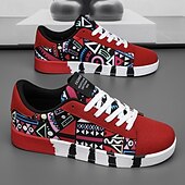 cheap Men&#039;s Sneakers-Men&#039;s Sneakers Walking Casual PU Leather Canvas Comfortable Slip Resistant Breathable Lace-up Black White Red Summer Spring
