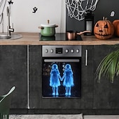 お買い得  ハロウィンステッカー-ハロウィーンの手をつないでいる小さな女の子の窓用デカール、ガラスキャビネットとキッチンの粘着式壁ステッカー、ハロウィーンパーティーのための不気味な家の装飾