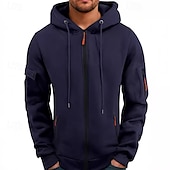 economico felpe con cappuccio da uomo di base-Per uomo Felpa con cappuccio Felpa con cappuccio a zip intera Felpa con cappuccio tattica Nero Blu marino Cammello Grigio chiaro Grigio scuro Con Cappuccio Semplice Tasca Sport &amp; Outdoor Casuale