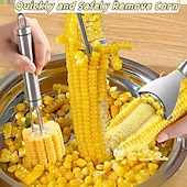 economico Utensili e gadget da cucina-3 pezzi di sbucciatore per mais in acciaio inossidabile e set di supporto per mais 2025, pialla per mais, trebbiatrice, raschietto, separatore rapido per pannocchie di mais.