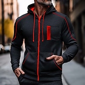 abordables pulls molletonnés-Homme Sweat à capuche zippé Sweat-shirt zippé Sweat à capuche en polaire Noir Rouge bleu marine Gris À capuche Uni Zip Up Poche Avant Sport &amp; Loisir Occasionnel Quotidien Streetwear Frais Vêtements