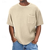 お買い得  ワッフルニットTシャツ-男性用 ワッフルTシャツ Tシャツ 半袖シャツ ティートップ 半袖 クルーネック 夏 平織り ファッション デザイナー ベーシック ポケット バケーション ストリート お出かけ ブルー ネイビーブルー パープル メンズトップTシャツ