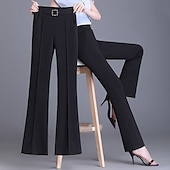 cheap Women&#039;s Dress Pants-Women&#039;s Dress Pants Wide Leg Pants Trousers Fashion Streetwear Full Length High Waist Plain Elastic Waist Breathability Comfortable Micro-elastic Business Daily Wear Black White Khaki Apricot Spring