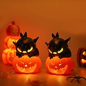 billige Halloween rekvisittbelysning-2 stk. halloween gresskarlykt hjemdekorasjon rekvisitter elektronisk stearinlys spøkelsesfestival festartikler bar hjemsøkt husdekorasjoner nattlys svart katt hodeskalle øyeeplelys