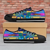 baratos Ténis para Homem-Tênis de lona com estampa abstrata colorida para homens – calçados leves e casuais com cadarço para streetwear, viagens e passeios de fim de semana