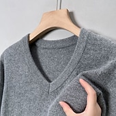 billiga tröja för män-Herr Pullover tröja Stickad tröja Ribbad Sticka Vanliga toppar Stickat Slät V-hals Mode Grundläggande Semester Dagliga kläder Kläder Vinter Höst Kamel Svart M L XL