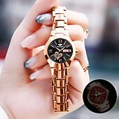 voordelige Quartz-horloges-1 stuk nieuwe modieuze en trendy kalender datumweergave dames quartz horloge IPX7 waterbestendig lichtgevende legering band eenvoudig maar luxe casual leven reizen sport dames zakelijk polshorloge