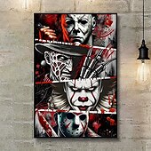 abordables Halloween-Póster de lienzo con diseño de personaje de terror de 1 pieza, sin marco, listo para colgar, tela resistente al agua, estilo clásico con detalles brillantes para baño, dormitorio, oficina, sala de