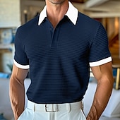 billige Herre Klassisk Polo-Herre Golf skjorte Vaffelstrikket poloskjorte Virksomhet Avslappet Klassisk Kortermet Mote Moderne Helfarge Knapper Sommer Vår Gul Navyblå Kakifarget Lyseblå Golf skjorte