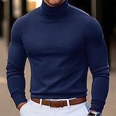 preiswerte Basic-T-Shirts-Herren T-Shirt Langarmshirt Falscher Rollkragen Langarm Rollkragen Stapelhals Herbst Winter Frühling &amp; Herbst Einfarbig Täglich Lässig Streetstyle Stehkragen Rein Formell Outdoor Straße Hellblau