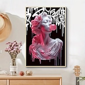 abordables Hasta 30 $-Chic Pink Girl Blowing Balloons Canvas Art Print - Modern Fluid Wall Decor for Living Room &amp; Kitchen Reusable No Frame Needed