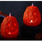 cheap Halloween Indoor-1 Pc Halloween Skeleton Pumpkin LED Electronic Candlelight Indoor and Outdoor Party Atmosphere Nightlight Colorful Dimming