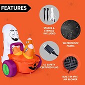economico Halloween-Gonfiabile fantasma di Halloween da 5 piedi che spinge una carrozza di zucche con caramelle, decorazione da giardino gonfiabile con LED integrati per feste di Halloween all&#039;aperto, al chiuso, in