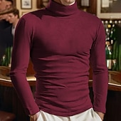 tanie sweter męski sweter-Męskie Sweter sweter Sweter z dzianiny Prążkowany Robić na drutach Zwykłe topy Dzianiny Równina Golf Moda Codzienny Urlop Dzienne zużycie Odzież Jesień i zima Wino Czarny S M L