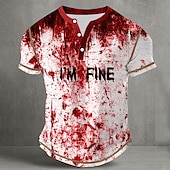 preiswerte Halloween T-Shirts-Herren Halloween Blutspritzer Lustig Blutflecken Henley Hemd T-Shirt Kurzarm Vintage Mode Designer Outdoor Lässig Täglich Frühling &amp; Herbst Ganzjahres Weiß Gelb Rosa Henley Henley T-Shirt
