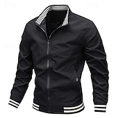 cheap Casual Jackets-Men&#039;s Lightweight Jacket Casual Jacket Vacation Daily Pocket Spring Fall Plain Fashion Classic Stand Collar Regular Black Green Beige Jacket