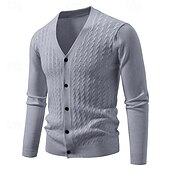 cheap Men&#039;s Cardigan Sweater-Men&#039;s Cardigan Sweater Cropped  Sweater Knit Sweater Ribbed Knit Regular Tops Buttons Jacquard Plain V Neck Fashion Classic Vacation Daily Wear Clothing Apparel Fall Winter Black Navy Blue S M L