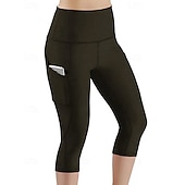 economico Leggings e collant da yoga-Per donna Leggings capri Leggings da yoga con tasche Controllo addominale Vita Alta Palestra Atletico Pilates Pantaloni Nero Verde militare Borgogna Autunno Gli sport Abbigliamento sportivo