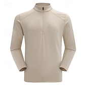 abordables Tapas-Hombre Sudadera de polar Sudadera con un cuarto de cremallera Manga Larga Escote Chino Camiseta Al aire libre Mantiene abrigado Invierno Poliéster Negro Azul Albaricoque Pesca Tenis Corriendo